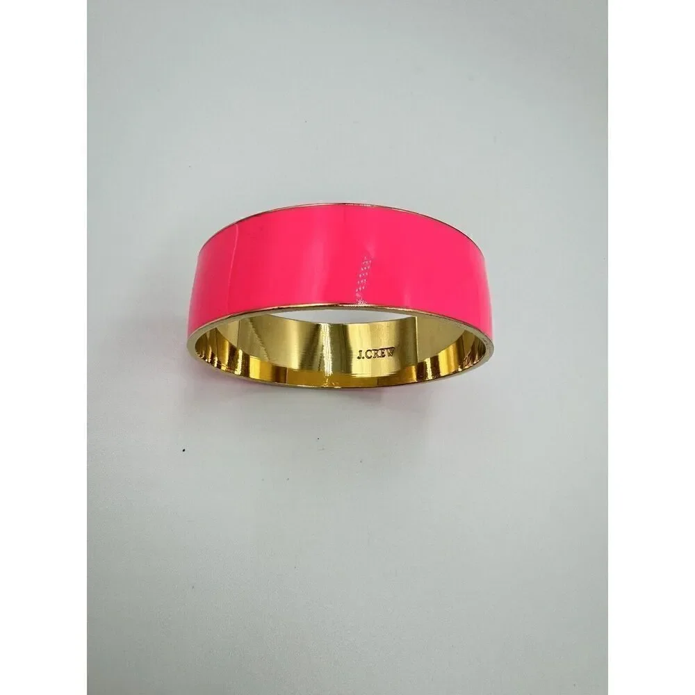 J Crew Hot Pink Gold Tone 3/4” Wide Enamel Bangle Bracelet Retired 80s Neon GenX